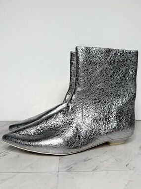 Jeffrey Campbell Silver Leather Pointy Toe Bootie 6